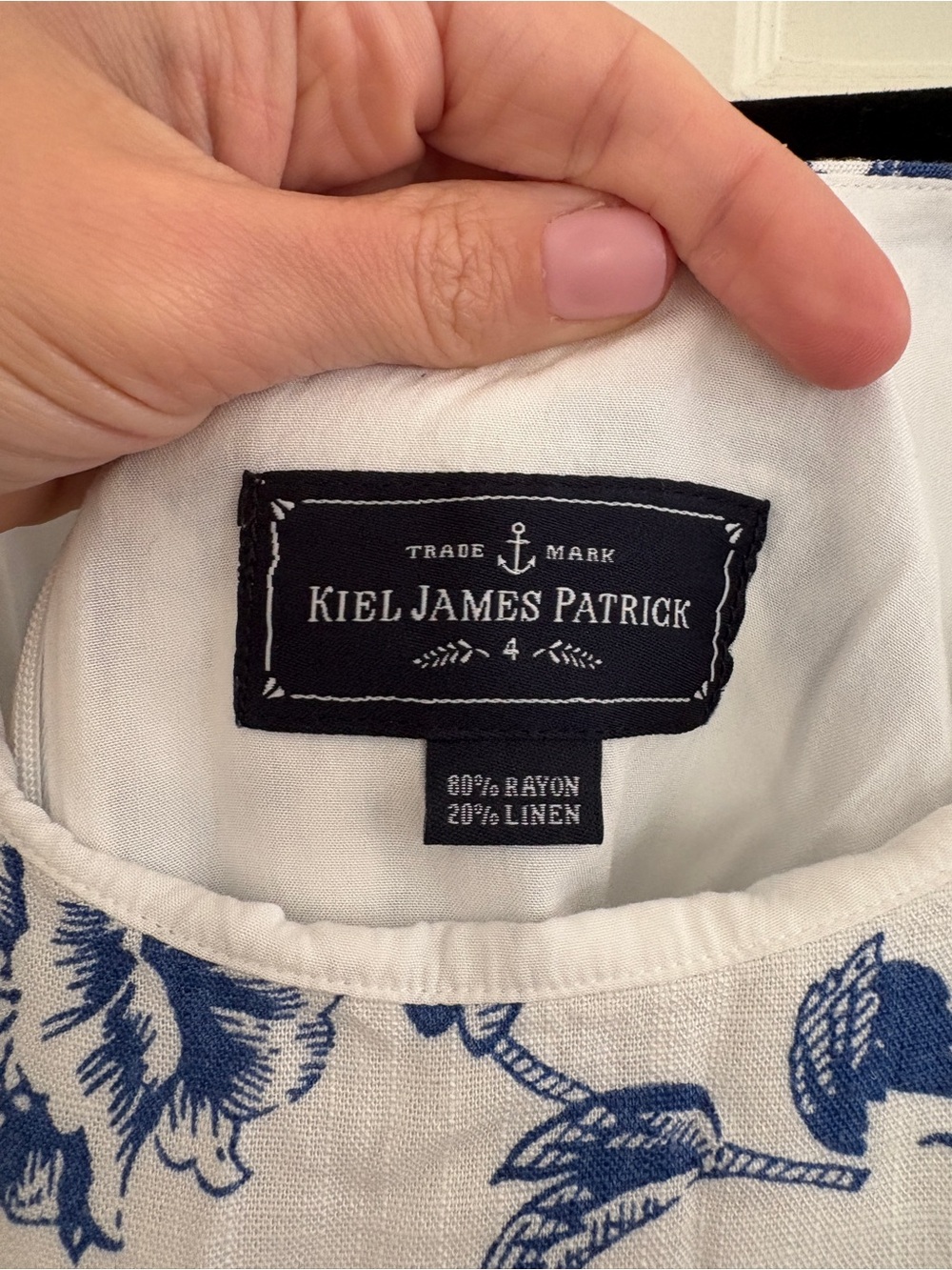 Kiel James Patrick Seaside Bloom Dress Blue White Floral Linen Preppy Coastal 4 - Picture 4 of 10